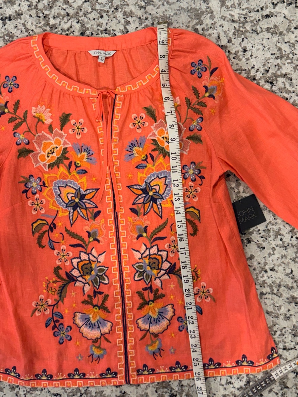 John Mark Coral Embroidered Floral Tunic - Picture 10 of 10